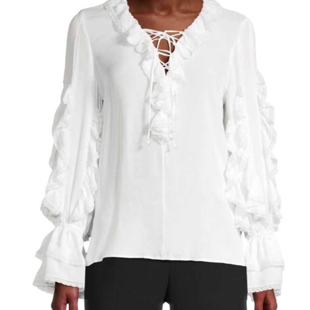Emanuel Ungaro ‘Emilia’ 100% silk ivory ruffled blouse top shirt Sz S romantic